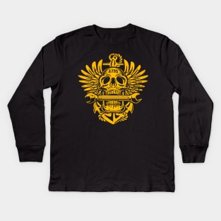 Naval Aviation A799 Skull with Wings, Wrench, and Anchor Kids Long Sleeve T-Shirt